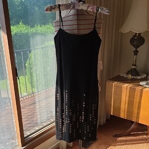 BCBG Max Azria - Little Black Dress with Leather Details & Beadworkβ